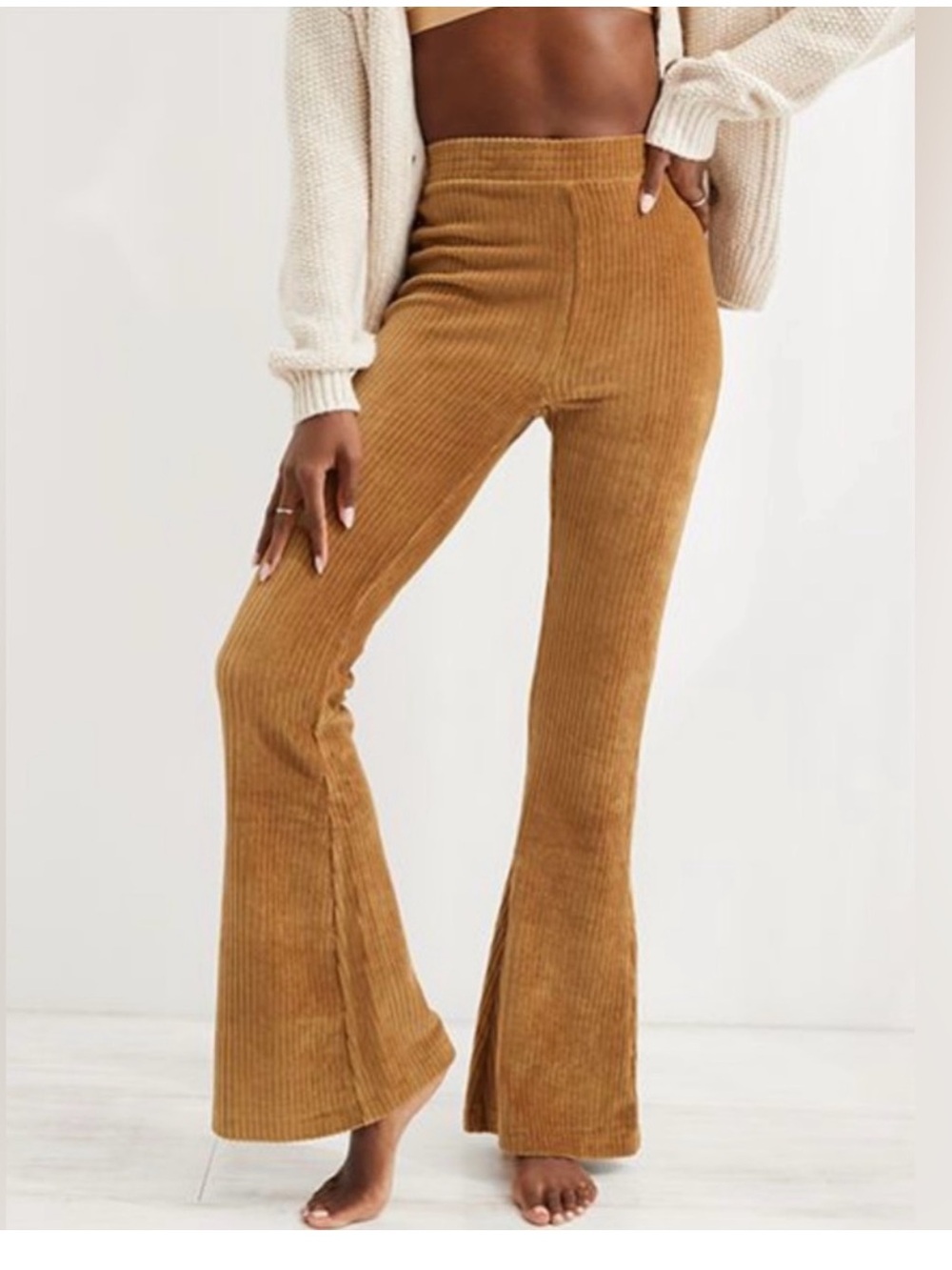 aerie Wide-Leg Corduroy Pants in Camel